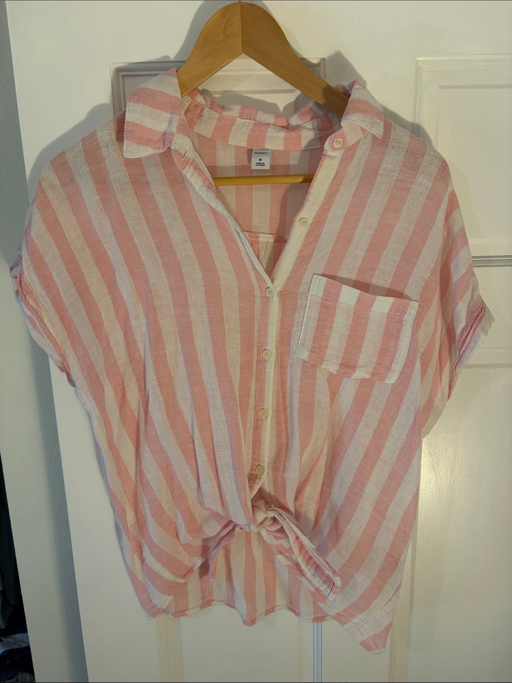 Old Navy Pink & White Striped Tie-Front Women’s Shirt